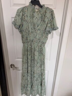 Max Studio Soft Sage Floral Ruffle Midi Dress
